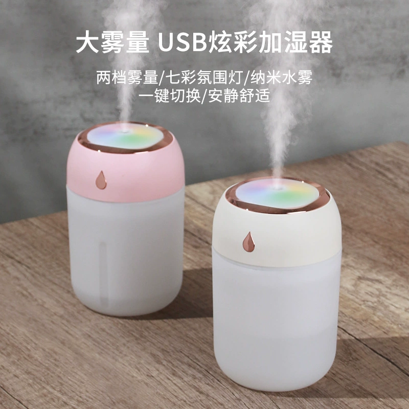 跨境创意迷你加湿器 炫彩灯光USB大雾量双喷纳米补水仪家用礼品
